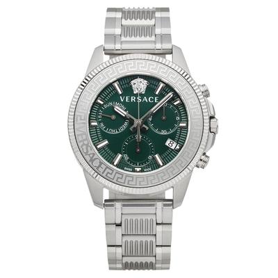 Мужские часы Versace GRECA ACTION CHRONO, VE3J00422, Серебристые, Зеленый циферблат, Нержавеющая сталь, Сапфировое стекло, Кварцевый механизм, 45 мм, Swiss Made