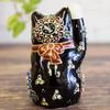 Stylish Kutani Ware Right-Handed Maneki Neko Figurine from Waza no Kura, Black, Perfect for Opening Ceremonies, Housewarmings, Birthdays, and Gifts