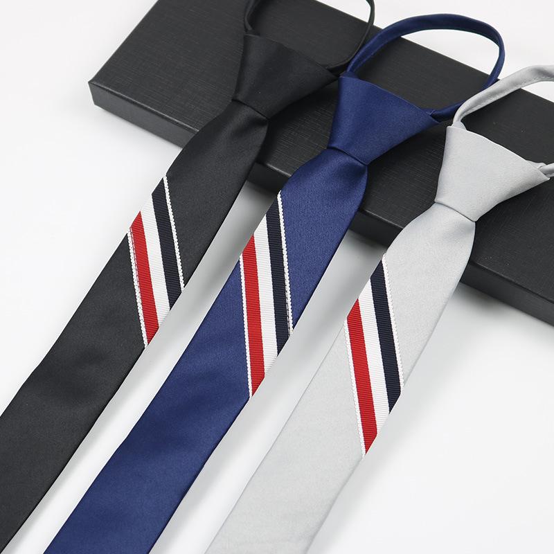 Галстук Вышивка 5 см Узкий Черный и Серый Полоски Мужчины и Женщины Индивидуальность Ленивая Молния Студент Японский