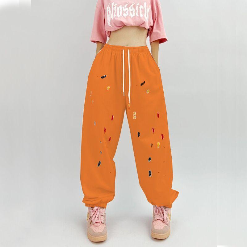 Женские белые спортивные штаны в стиле джаз-хип-хоп с брызгами - Уличные танцы Свободные Повседневные С высокой талией Драпирующиеся С манжетами на щиколотках Джоггеры