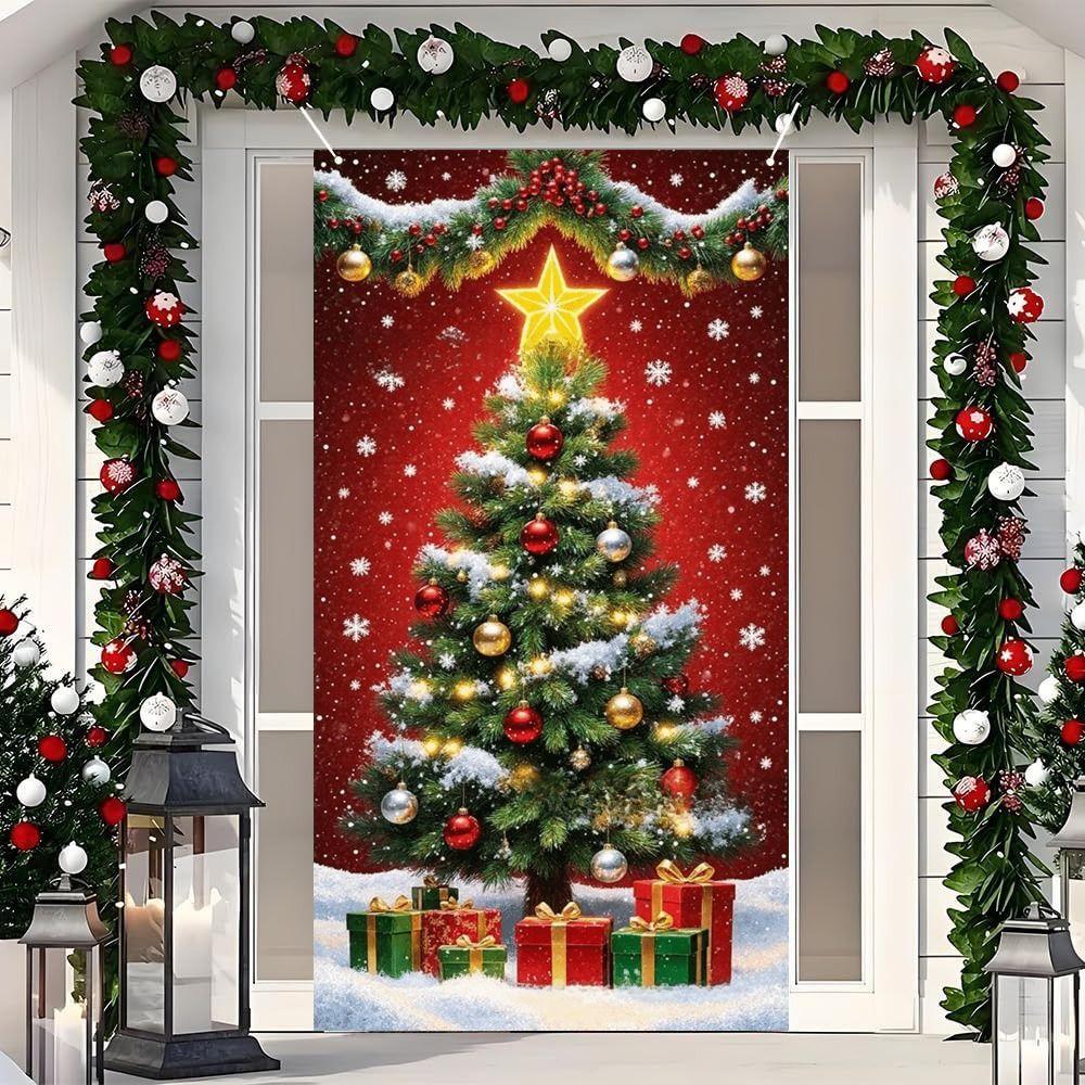 Door Hanging Christmas Door Cover Atmosphere Arrangement Background Santa Claus Banner Holiday Props Old Man Snowman