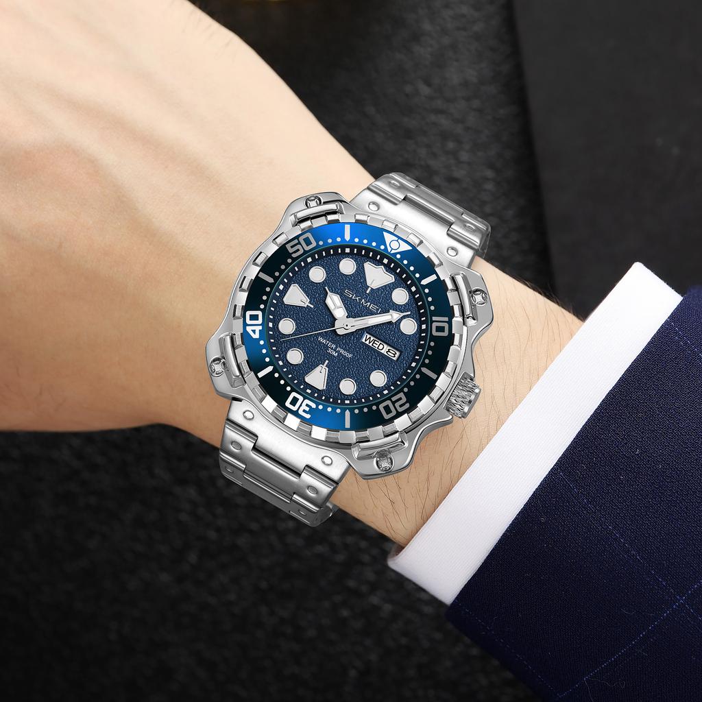 Модные мужские часы Роскошные водонепроницаемые часы для мужчин Кварцевые часы с датой Светящиеся часы+Коробка