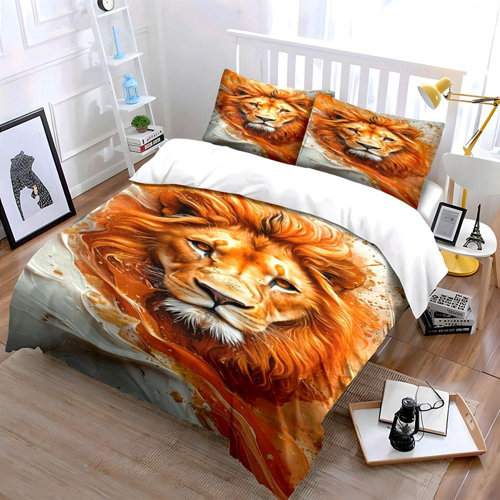 Lion face with flames. Bedding sets Duvet cover sets Duvet covers Pillowcases(1*Duvet Cover 2*Pillowcases without duvet insert)
