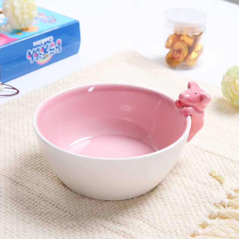 Cute 3D Cartoon Ceramic Bowls Pink White Porcelain Tableware Eco-friendly Kids Dinnerware Smooth Surface