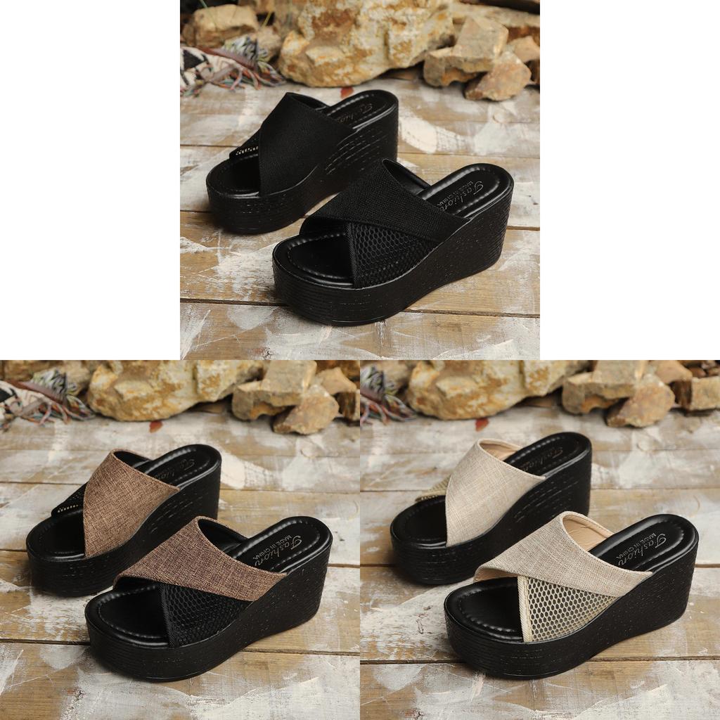 Large Size Slip On Flat Sandals With Fabric Upper For Summer Vacation