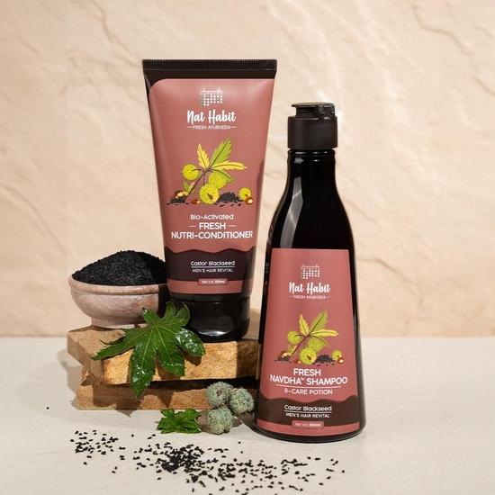 Nat Habit Castor Black Seed Shampoo and Conditioner Combo for Men Manageable Hair, Men's Revital with Castor