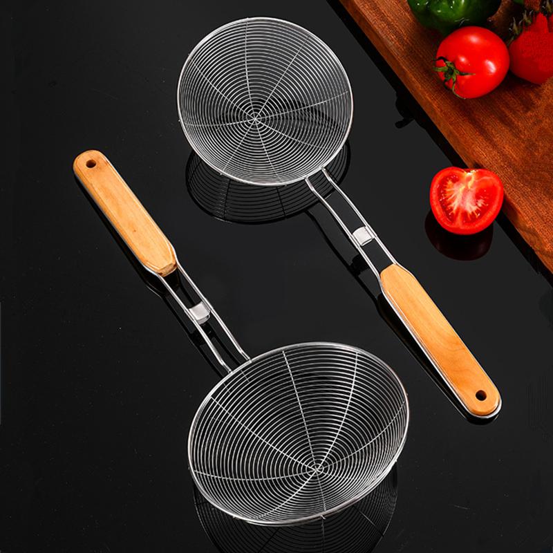 Stainless Steel Colander Strainer with Wooden Handle Hot Pot Oil Filter Skimmer Mesh Sieves Scoop Kitchen Utensils
