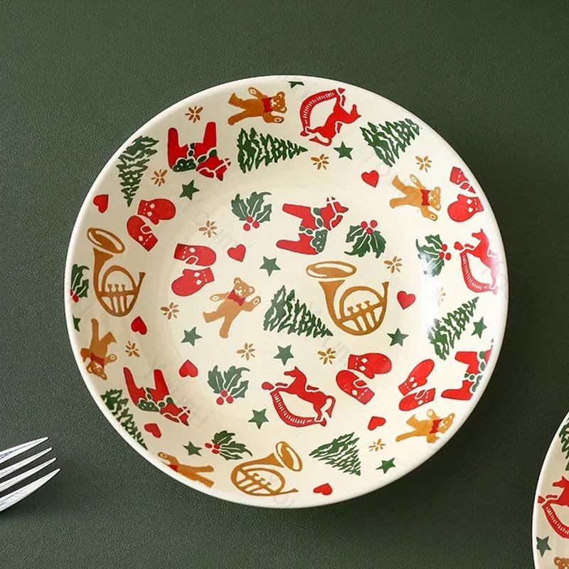 Рождественская мультяшная керамическая тарелка для завтрака домашняя вкусная салатница кружка свет роскошный ресторан десертные тарелки для послеобеденного чая