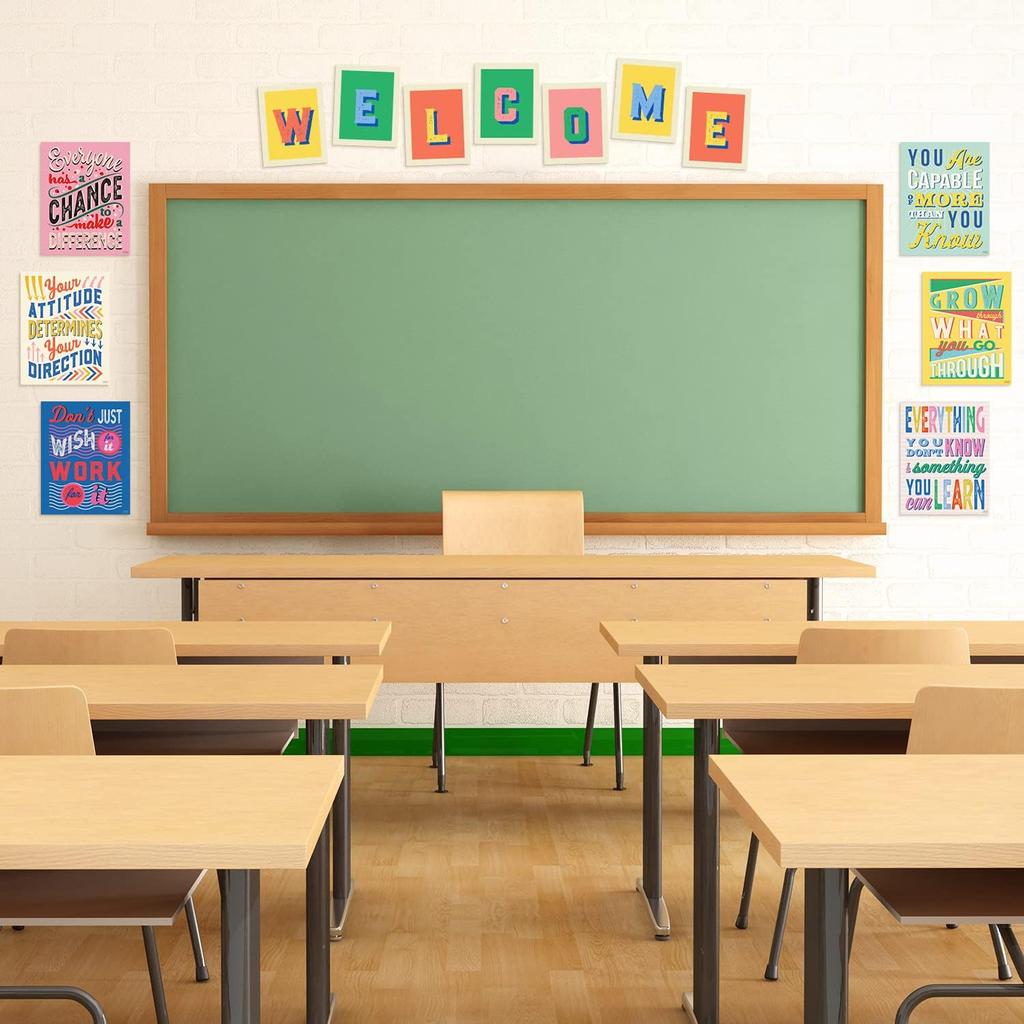 Set of 8 Growth Mindset Posters & WELCOME Letters for Teachers & Students - Bedroom, Office & Classroom Decor to pire Young Minds - Laminated Growth