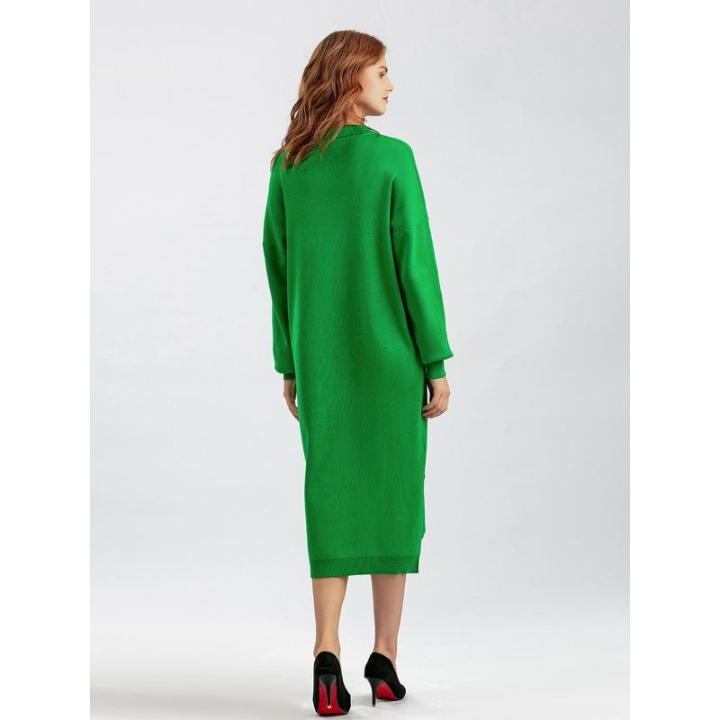 Autumn and Winter Women's Sweater Dress Polo Neck Bottom Knitting Long Dress Loose Plus Size Solid Colour Dresses