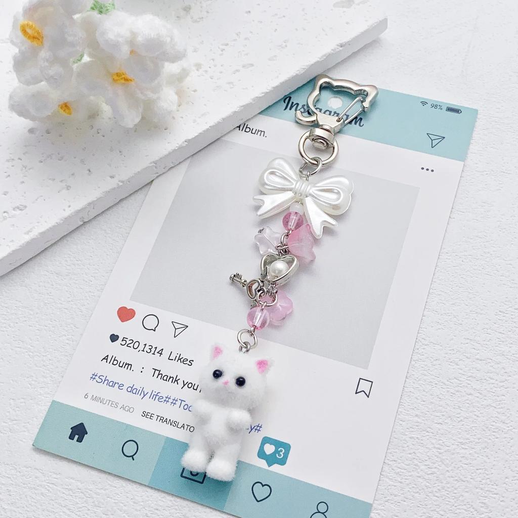 Брелок для ключей Furry Kitten Handmade Y2k Women Fashion Acrylic Animal Plush Bulb Keychain Bag Cushion Gift Keychain Accessories