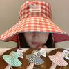 Корейская двухсторонняя клетчатая шляпа рыбака, женская шляпа-ведро с ремешком, шляпа для отдыха на открытом воздухе, солнцезащитная шляпа