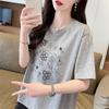 Чистый хлопок с принтом в виде цветов и букв, летняя универсальная простая корейская свободная и тонкая футболка с коротким рукавом для женщин, для ношения под низ