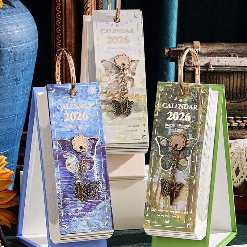 2026 Desk Calendar Vintage Oil Painting Inspirational Quotes One-Way Page Turn Daily Planner