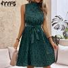 Women's Fashion Summer Spring Leopard Print Sleeveless Half Turtleneck Casual Dresses