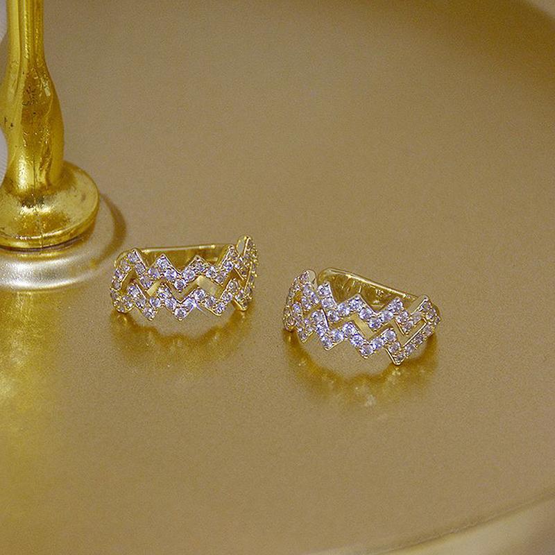 Корейские модные ювелирные изделия, изысканные серьги-клипсы из настоящего золота 14 карат с цирконием, без проколов, женские повседневные универсальные серьги Wave