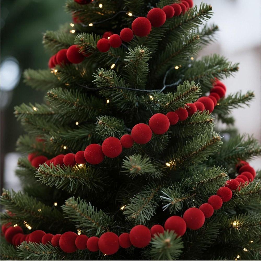 Lightweight Christmas Flocking Ball Garland Flocking Hanging Pom Pom Banner Christmas Tree Decor