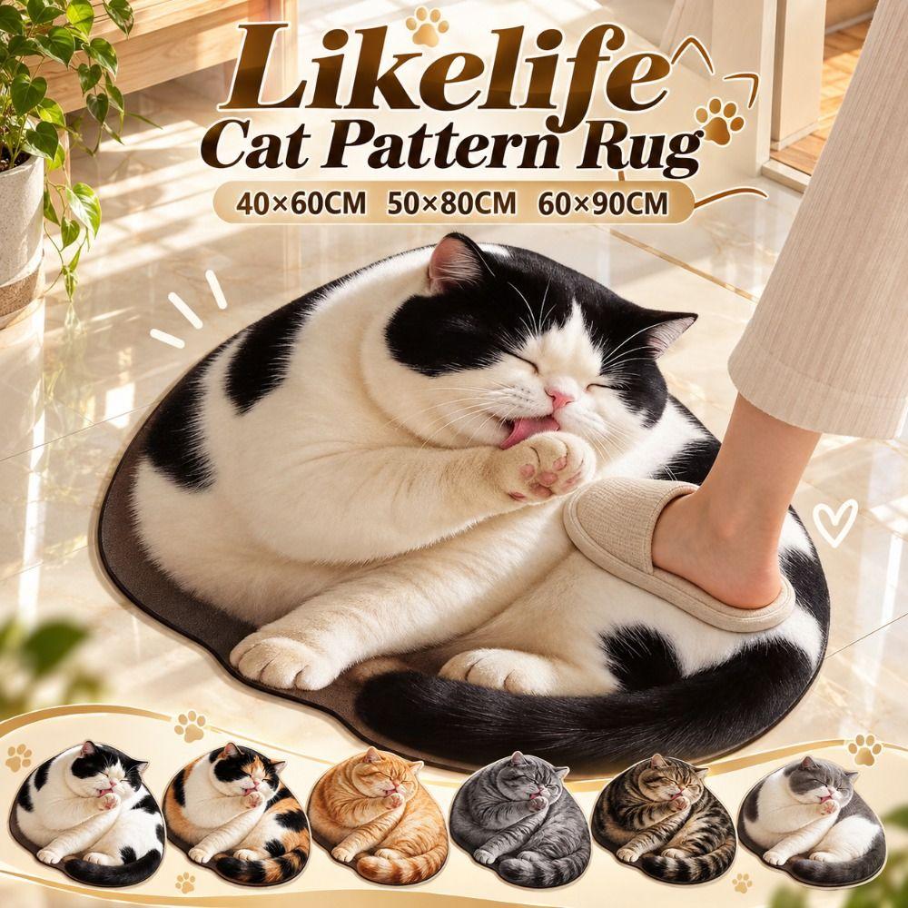 Lifelike 3D Cat Print Doormat Non Slip Animal Bathroom Rug Cute Bedroom Floor Mat Home Decor