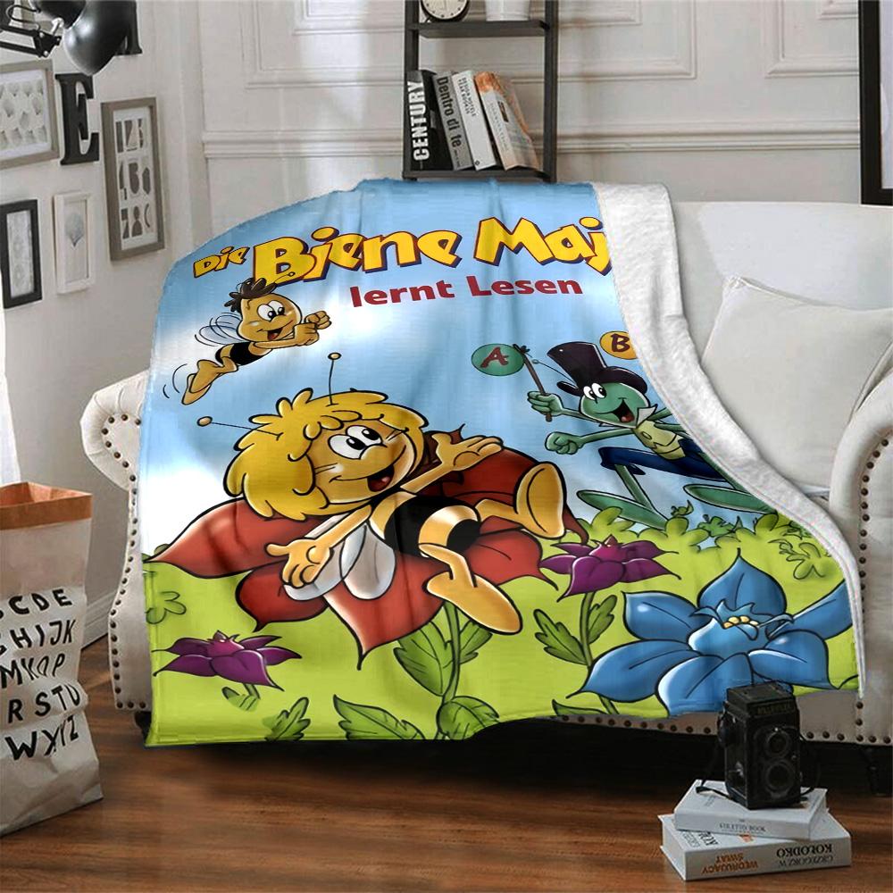 Die Biene Maja Cartoon Bee Anime Print Flannel Blanket Soft Warm Throw Blanket for Sofa Bed Living Room