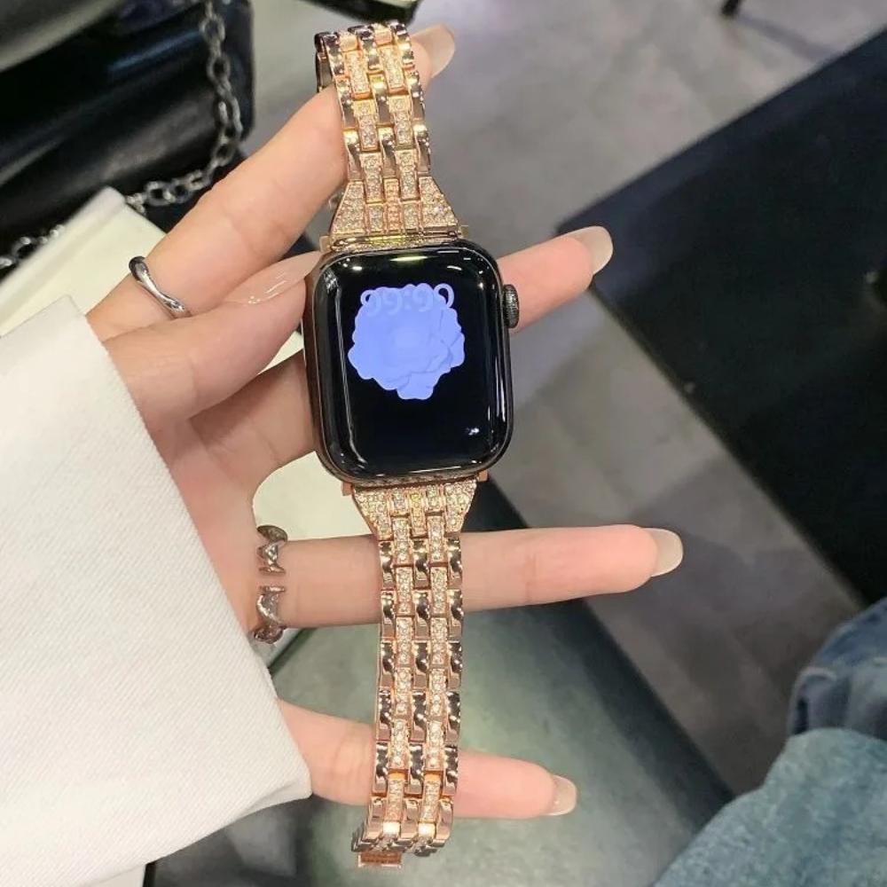 Блестящий металлический ремешок для Apple Watch Ultra Ремешки 49 мм 38 40 41 42 44 45 46 мм Ювелирный металлический ремешок с бриллиантами для iWatch Серии 11 10 9 8 7 6 5 4 3
