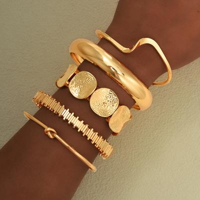 5 шт./Набор Винтажный Преувеличенный Широкий Браслет-манжета Набор Для Женщин Мода Золотой Цвет Гладкие Асимметричные Браслеты Повседневные Украшения