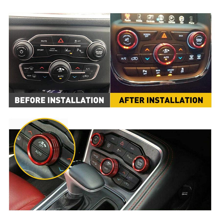 Новое 3X Кольцо-накладка на переключатель радио AC, крышка ручки для Dodge Challenger/Charger 2015-20 КРАСНЫЙ