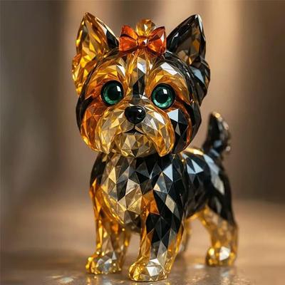 Поддельные хрустальные фигурки кошки/собаки, расписанная смола, статуэтка животного, смола, животное, произведение искусства, скульптура для дома, офиса, полки, стола, декора