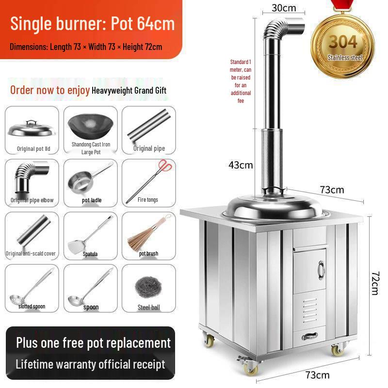 New Stainless Steel 304 Outdoor Firewood Stove with Large Iron Pot