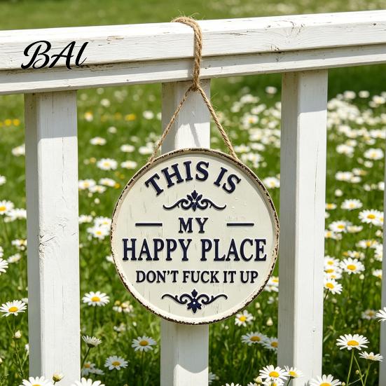 Lawn Stake Decorative Sign This Is My Happy Place Funny Metal Round Retro Vintage Hanging Unique Outdoor Gift Idea Plaque for Garden Patio Home