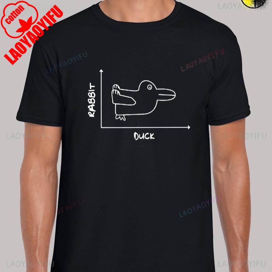 Rabbit Or Duck Graph Cool Funny Pattern Print Regular Fit Tees For Unisex Summer Fashion Casual Comfort Soft Cotton Tshirt Tops