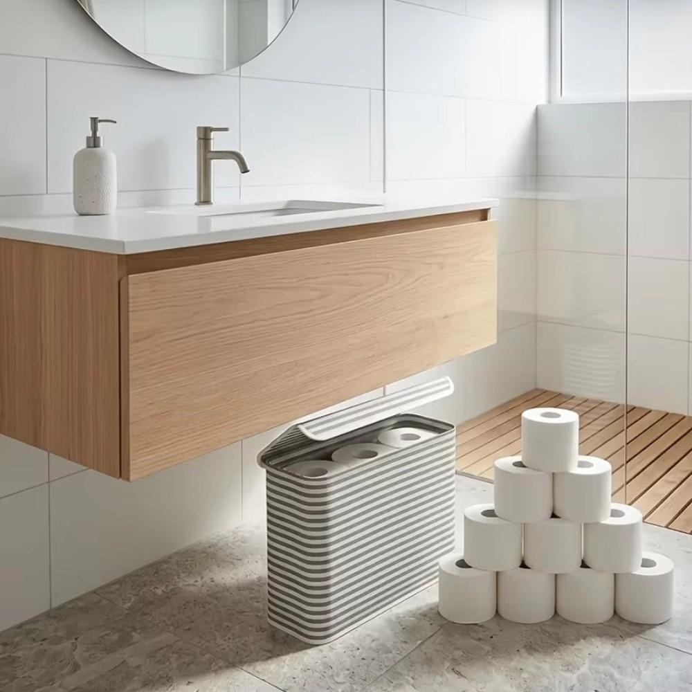 With Lid Toilet Paper Holder Stripe Printed Bathroom Tissue Box Laundry Basket  Bathroom