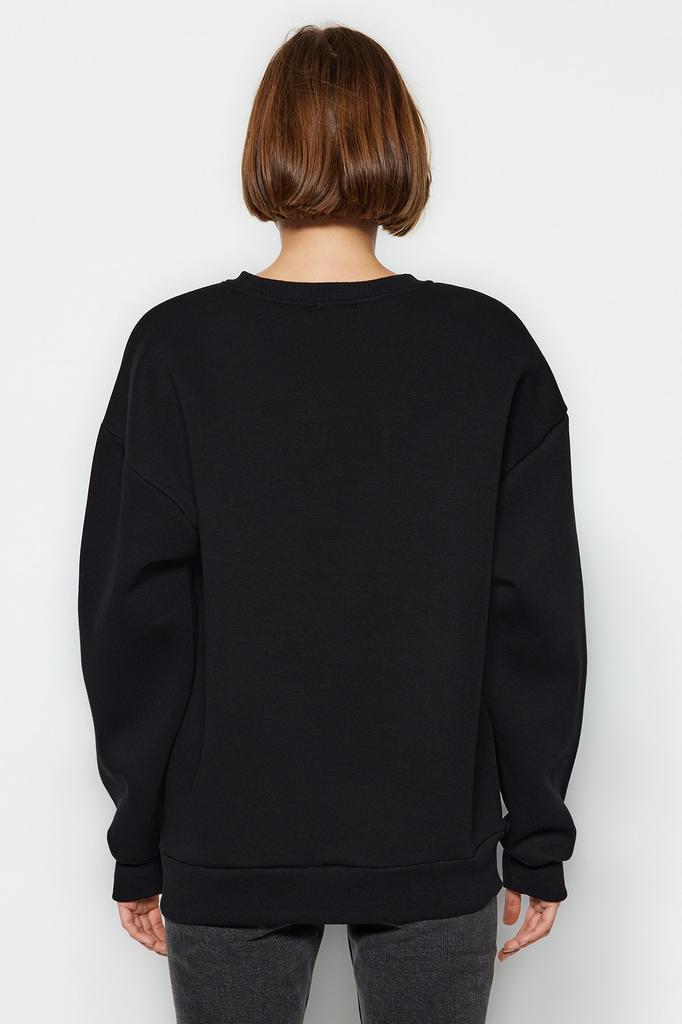 Women's Fashion New Sweatshirt Green Oversize Casual Cut Basic Crew Neck Thick Fleece Knitted Sweatshirt