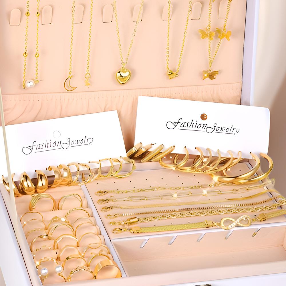 58 шт. в наборе максимальный микс позолоченный металлический комплект ювелирных изделий ожерелье серьги кольца браслеты для женщин аксессуары без коробки в комплекте