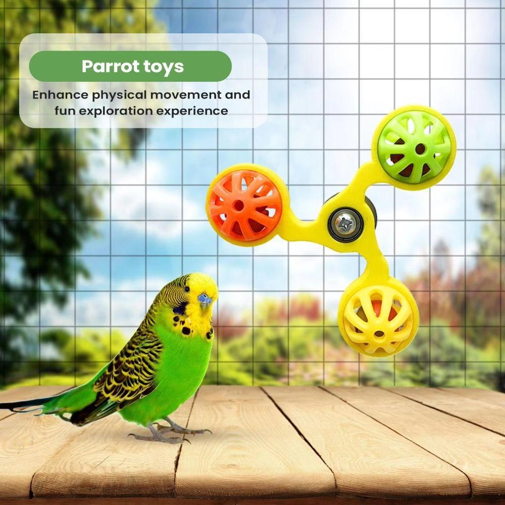 Interactive Bird Rotating Windmill 3 Bells Bird Cage Toy for Chewing Small Parrot Enrichment