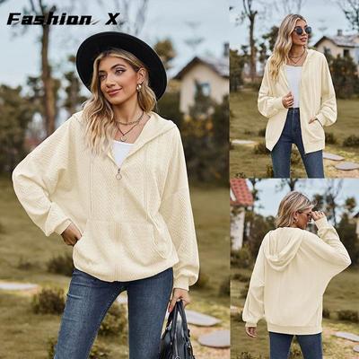 Осень и зима, новый однотонный свободный свитер с капюшоном и карманами с длинными рукавами, женская куртка