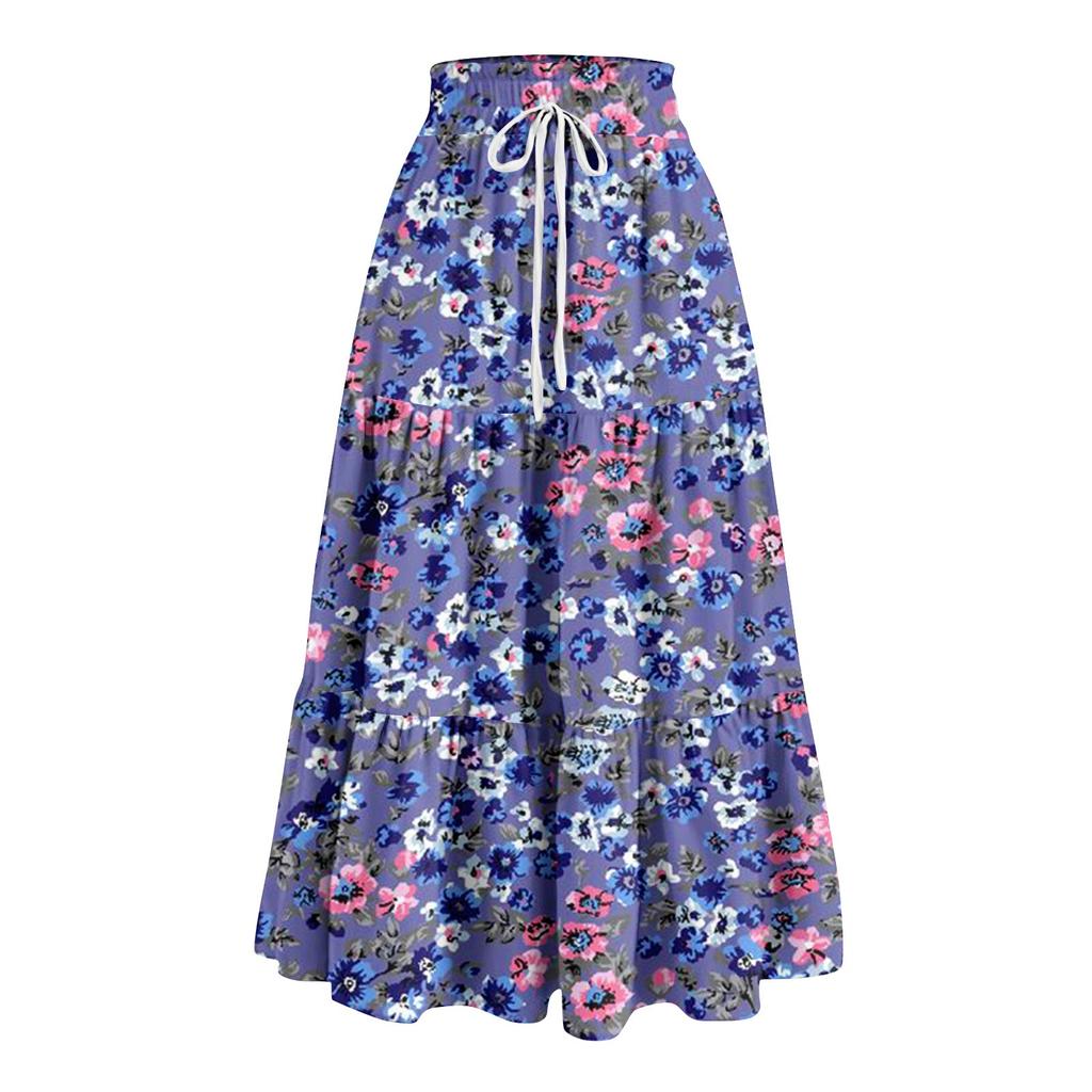 Женская весенняя повседневная длинная юбка с оборками, однотонная юбка, ретро-юбка в складку