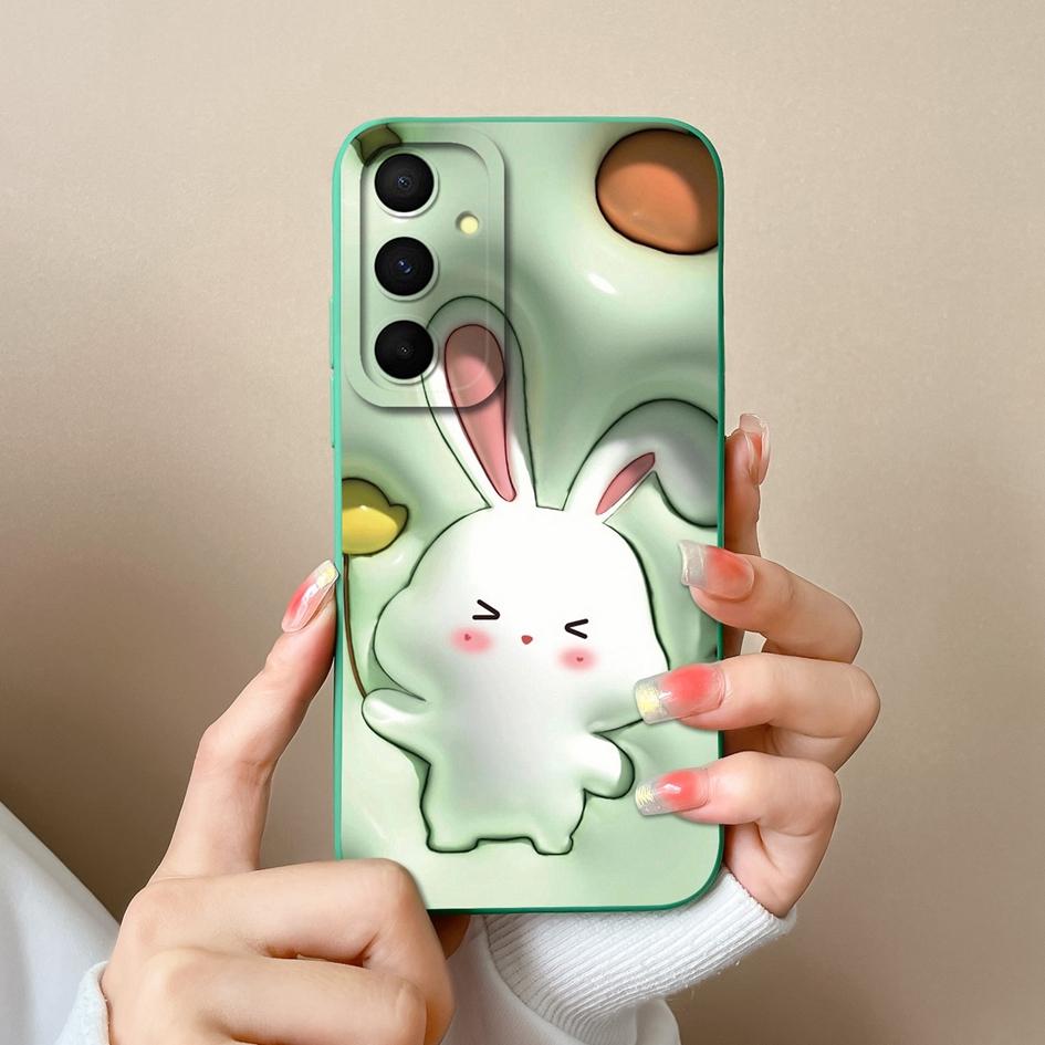 Чехол для Samsung Galaxy A55 S22 S23 M34 A05 A15 C55 F15 S24, чехол для телефона с милым кроликом и мультяшным узором, жидкий силиконовый противоударный бампер для Samsung