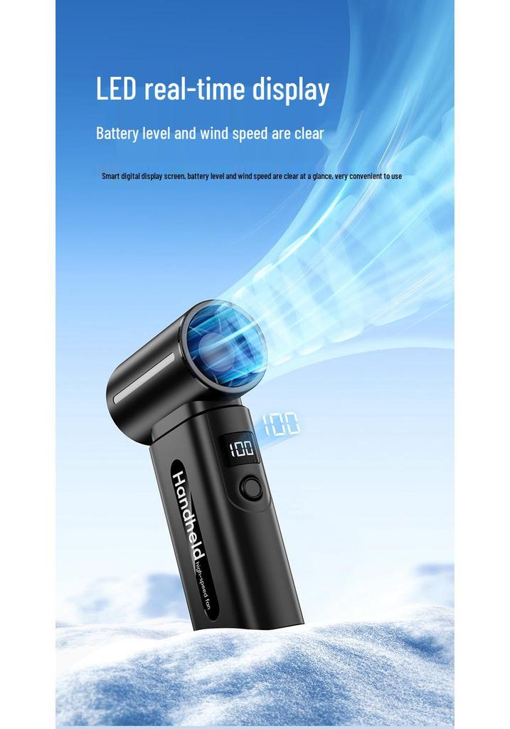 USB Rechargeable Handheld Fan with 100-Speed Digital Display & Stepless Control for High Wind Power