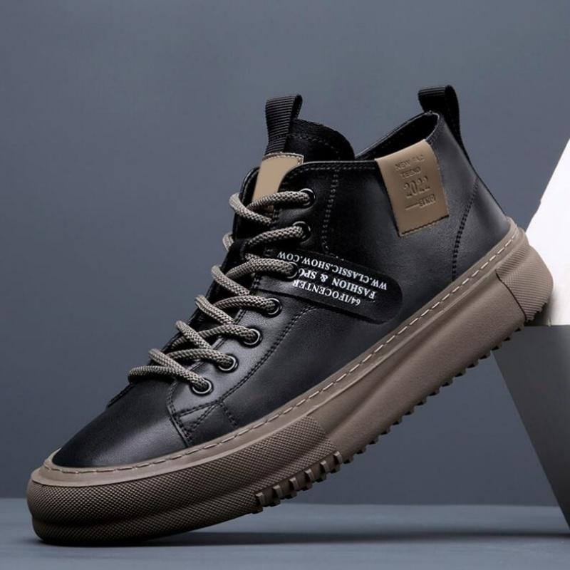 Модные мужские кожаные кроссовки, модельные туфли, дизайнерская мода, платформа, высокий верх, натуральная кожа, повседневная обувь на плоской подошве для отдыха на открытом воздухе