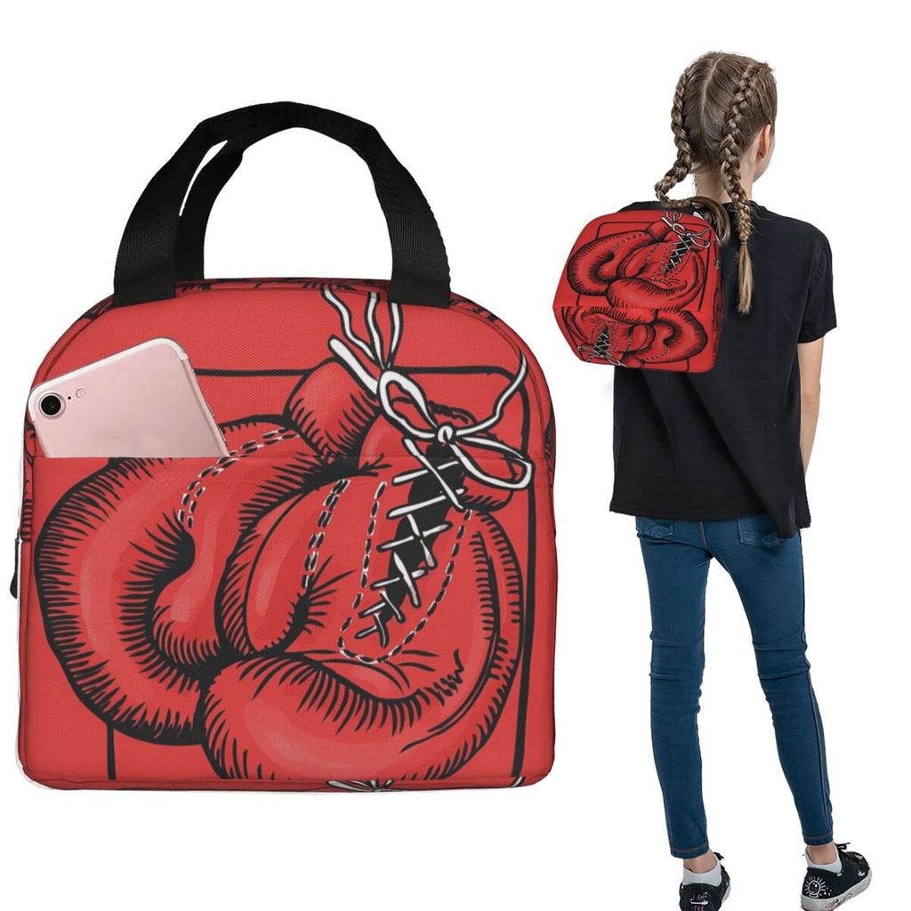 Red Boxing Gloves Insulated Lunch Bag for Women Children Portable Food Boxes Thermal Lunch Box Tote
