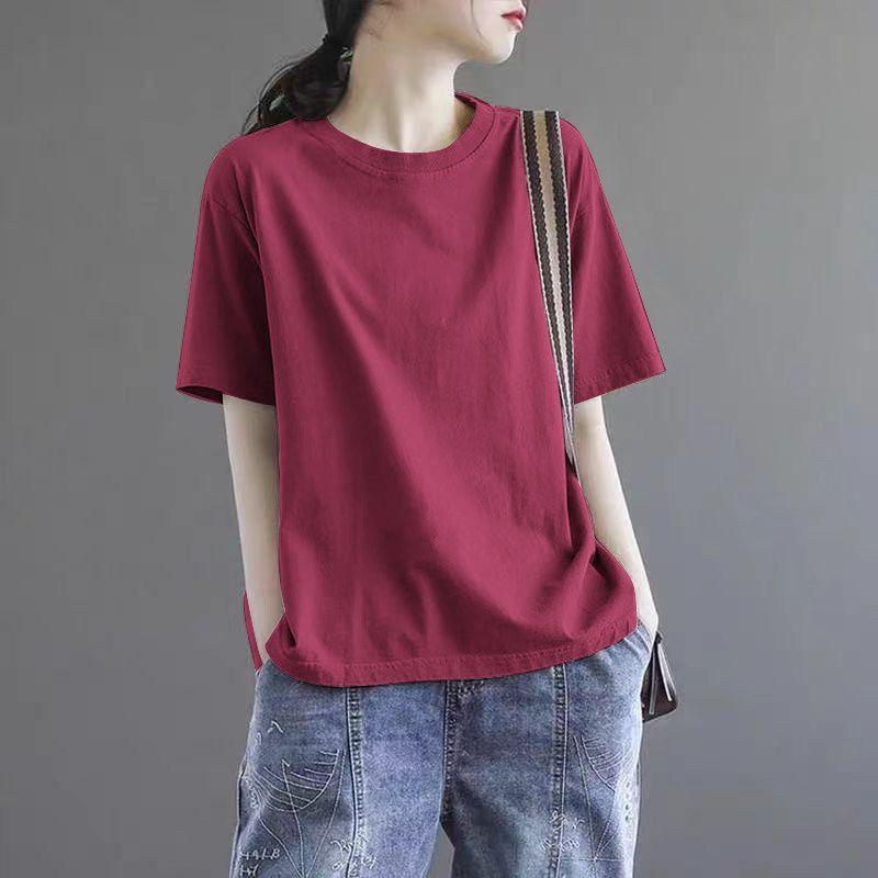 Brand Discount Store Genuine Goods Women clothes Pure Cotton Short sleeve Top Plus size Loose Casual Print Summer T-shirt Tide