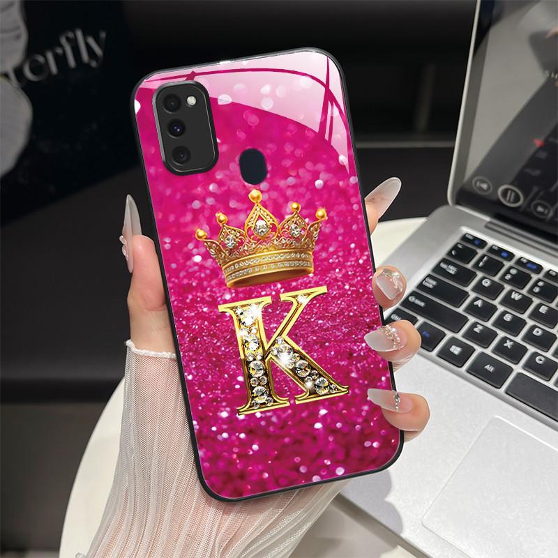For Samsung M21 M31 M21S M31S Case Fashion Letters Hard Tempered Glass Back Covers For Samsung Galaxy M30s M 31 M 21 Phone Shell