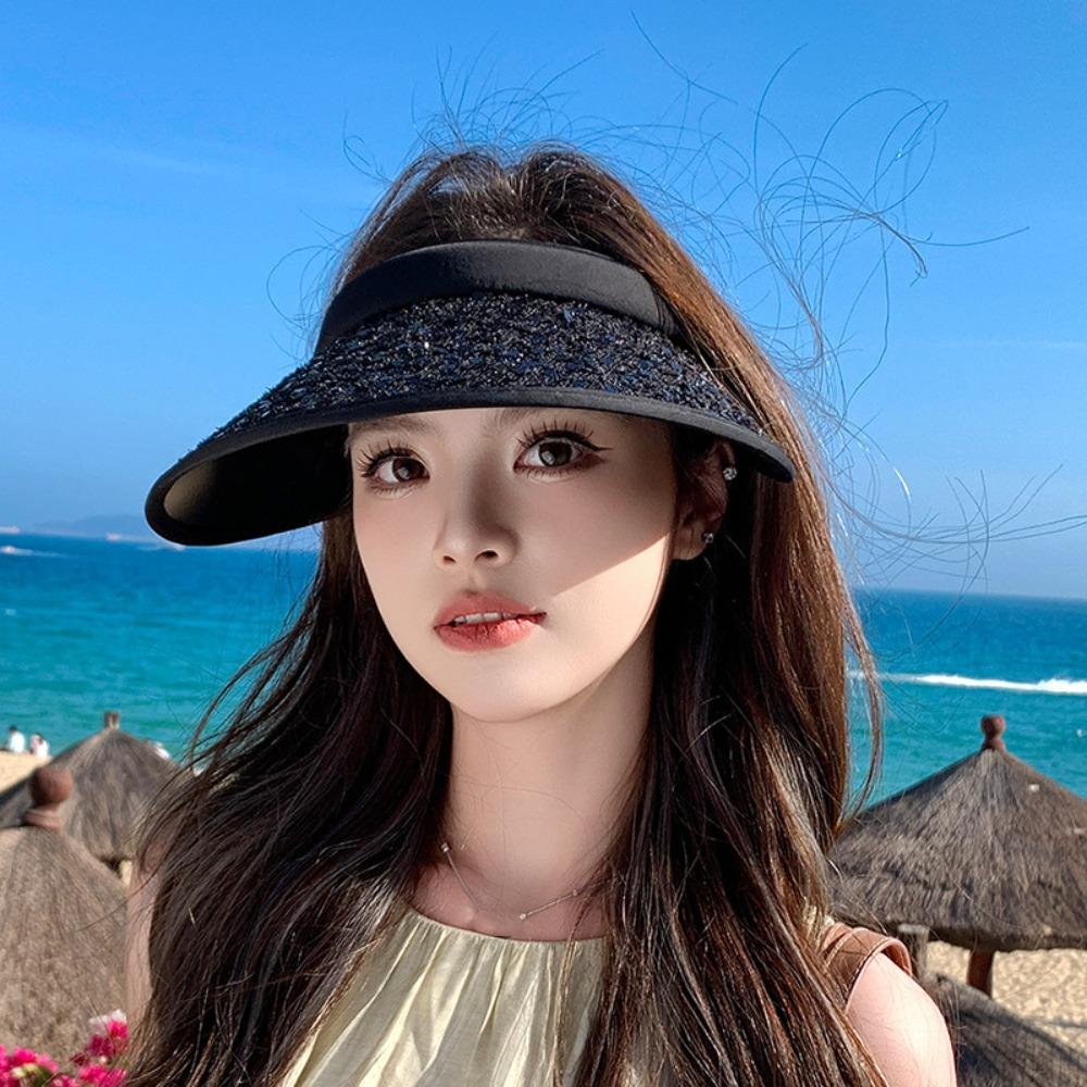 Shiny Empty Top Cap Summer Visor Cap Simple Sequin Sun Hat Women