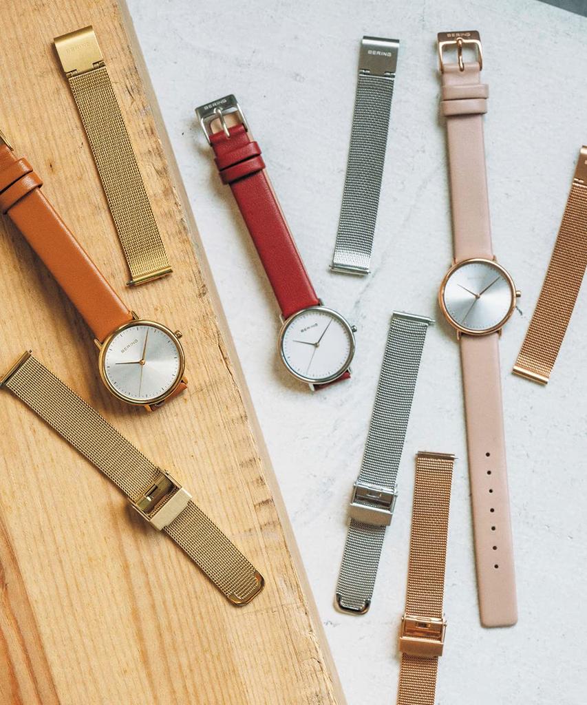 Кварцевые часы BERING с 2 ремнями, коричневый кожаный ремешок из желтого золота и нержавеющей стали, оригинальный импортный продукт, внутренняя гарантия 3 года, белый циферблат