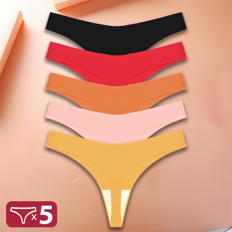 5Pcs/Set Sexy G-String Underwear Female T-back Intimates Lingerie Seamless Low Waist Underpants 10 Color Lady Bikini Panty XS-XL