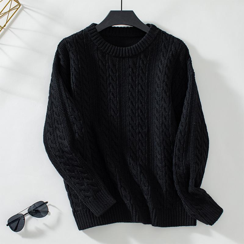 Twist Cable Pullover Sweater for Women In Autumn and Winter New European and American Retro Round Neck Long-sleeved Sweater for Women