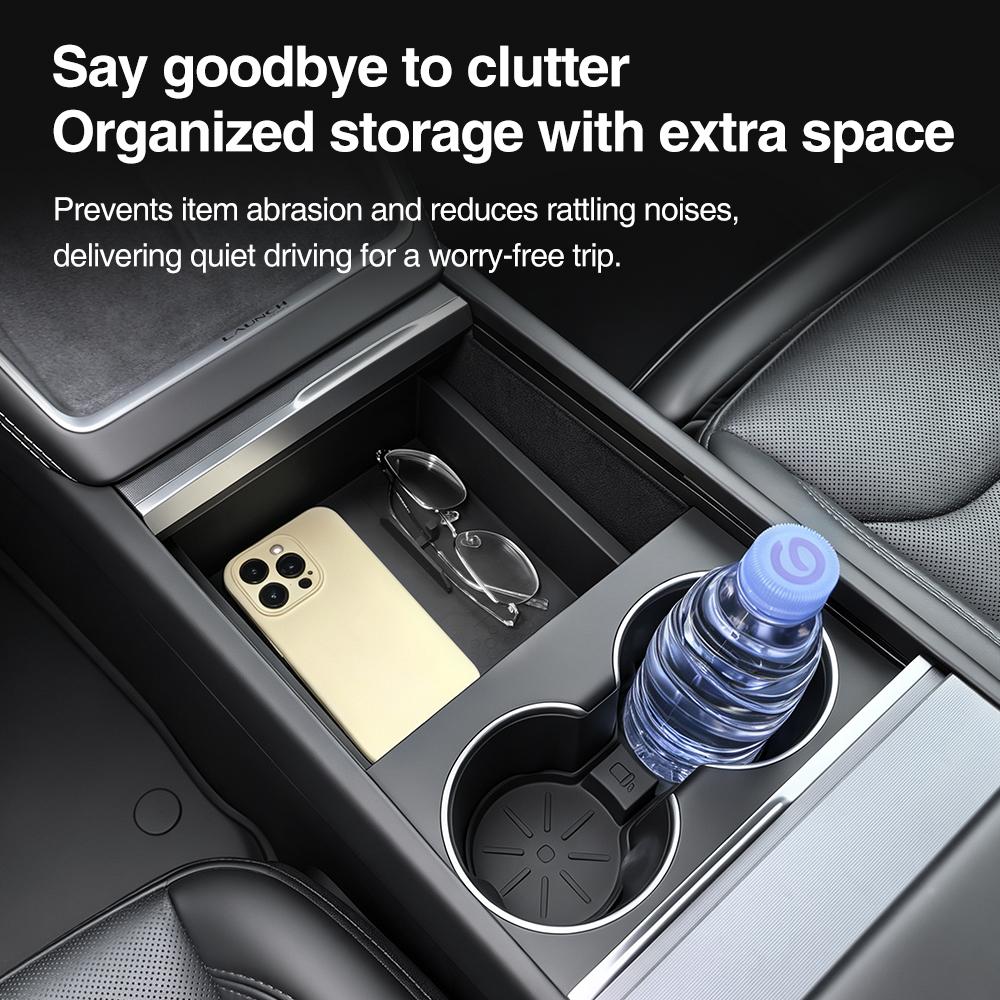 Heenvn For Tesla Model Y Juniper Model 3 Highland Model YL 2026 2025 ABS Storage Box Center Armrest Hidden Box Cup Mat Organizer