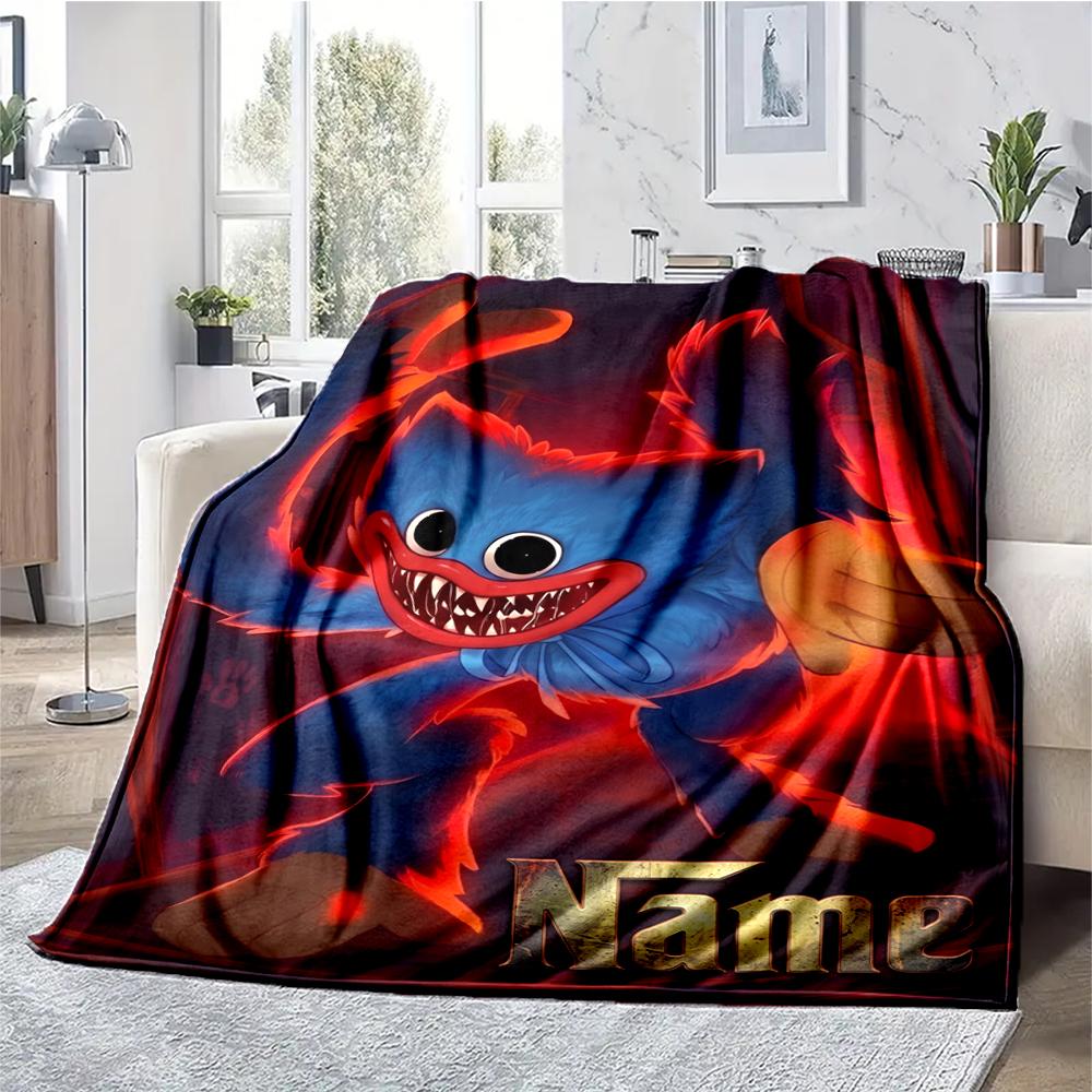 Custom Name Huggy Wuggy Theme Printed Blanket - Perfect for Couch, Bed, Travel & Outdoor Use | Machine Washable, Cozy & Durable.
