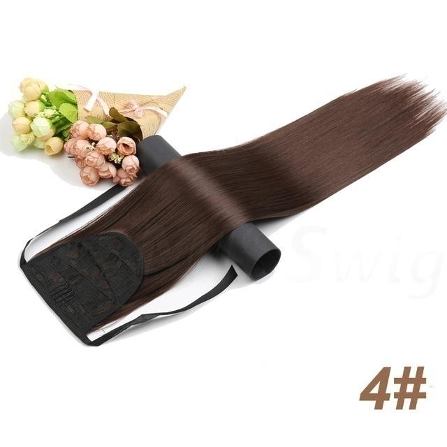 55CM Long Silky Straight Synthetic Drawstring Ponytail Clip In Extension
