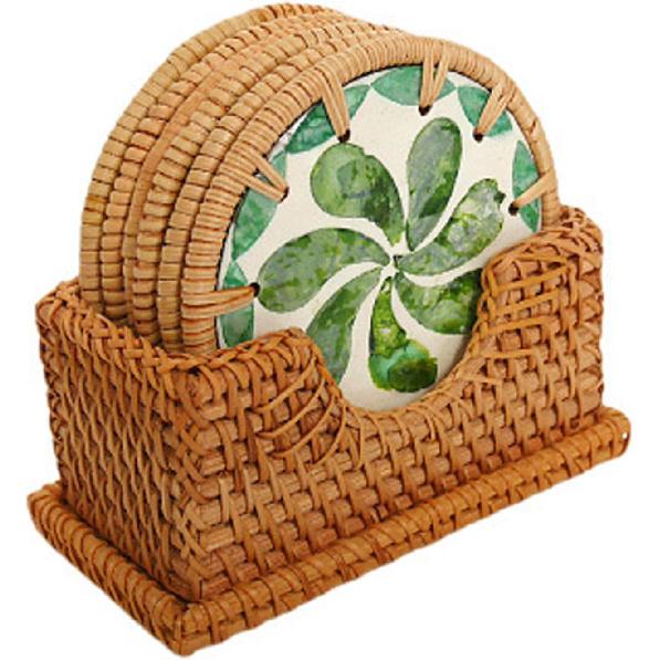 6 шт. Декоративные подставки в стиле бохо с золотой подставкой - 4 дюйма, из ротанга и ракушки перламутра, коврики для чашек для журнального столика, набор из 6 декоративных разноцветных